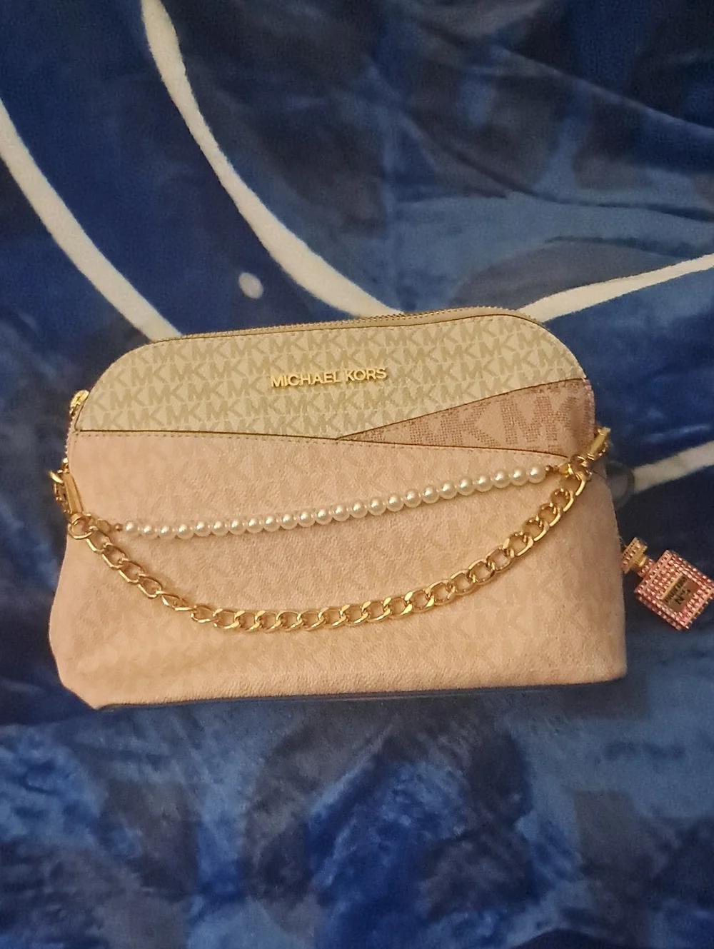 Michael Kors Blush Pink and Cream Logo Chain Crossbody Bag